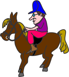 Cartoon of man sitting on horse.